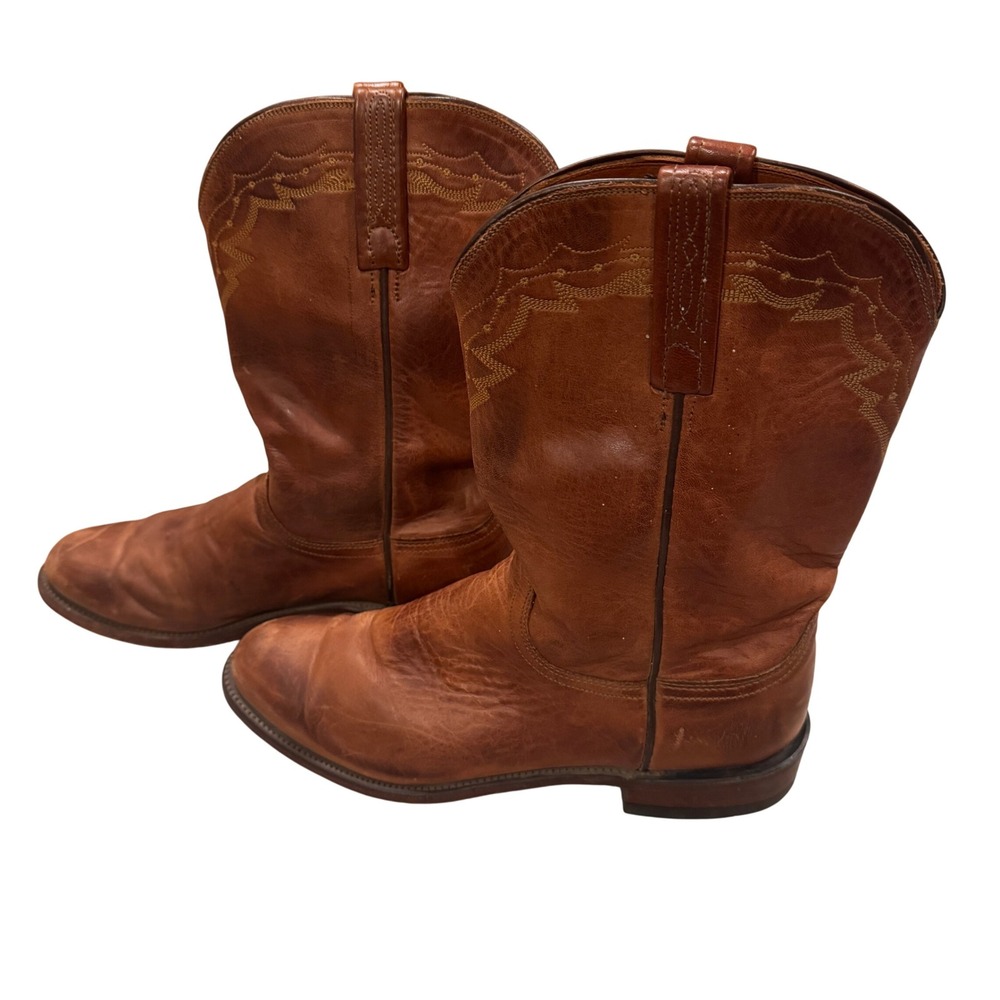 Lucchese 2000 Mens Cognac Leather Western Cowboy Roper‎ Boots Size 9 D